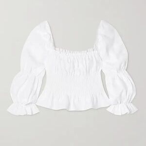 Reformation Oak Grove Shirred Linen Top